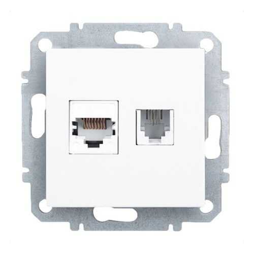 Розетка Еthernet RJ-45 и телефонная RJ-11 Zakru BIEN (Белый) в Аксон