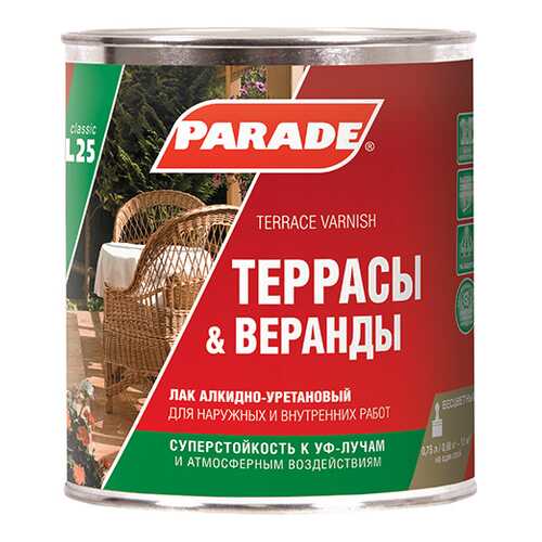 Лак для террас алкидно-уретановый PARADE L25 Террасы &Веранды Глянцевый 2,5л в Аксон