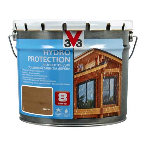 V33 Hydro Protection антисептик для усиленной защиты дерева 9 л, Цвет каштан в Аксон