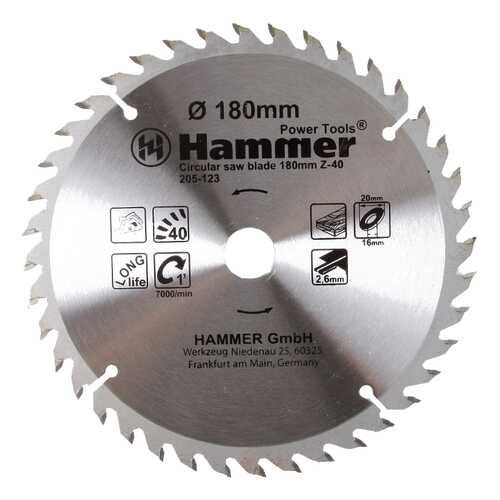 Диск пильный Hammer Flex 205-123 CSB WD 180мм*40*20/16мм по дереву 38351 в Аксон