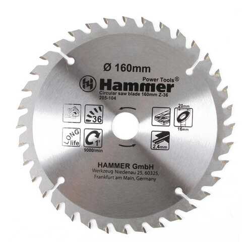 Диск пильный твердосплавный HAMMER Ф160х20мм 36зуб, в Аксон