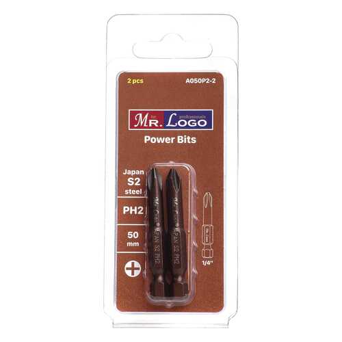 Бита PH2 x 50 мм Mr. Logo, Сталь - S2, арт. A050P2-2, 2 шт. в Аксон