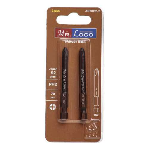Бита PH2 x 70 мм Mr. Logo, Сталь - S2, арт. A070P2-2, 2 шт. в Аксон