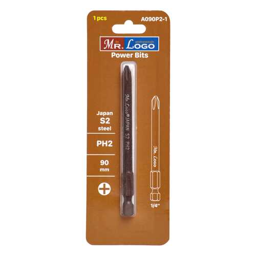 Бита PH2 x 90 мм Mr. Logo, Сталь - S2, арт. A090P2-1, 1 шт. в Аксон