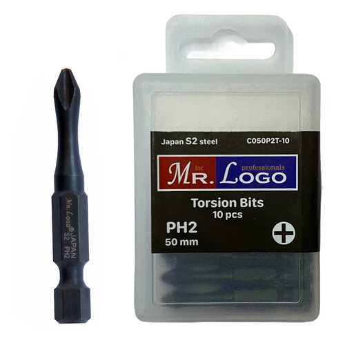 Бита Торсионная PH2 x 50 мм Mr. Logo, Сталь - S2, арт. С050P2T-10, 10 шт. в Аксон
