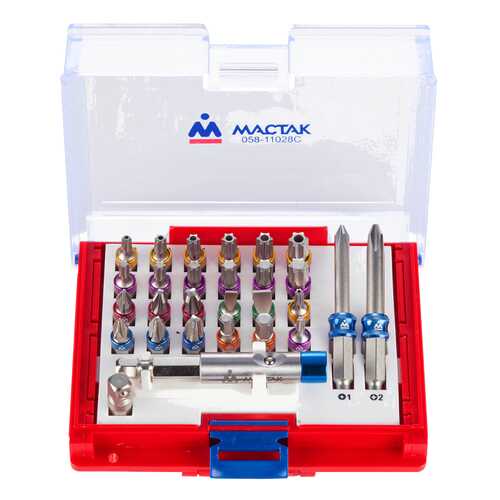 МАСТАК Набор вставок (бит) 1/4, TORX, HEX, PZ, PH, SLOT, 28 предметов 058-11028C в Аксон