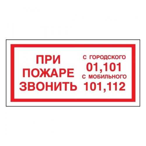 Знак F23 При пожаре звонить 01, 101, 112 10х20 в Аксон